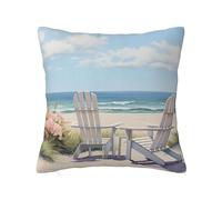 EVANEM Beach Scene With Chairs Plush Throw Pillow Cover - Multiple, Soft And Comfortable, Suitable For Sofa, Bedroom, Car Cushion, Hidden Zip Design
