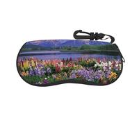 EVANEM Beautiful Flowers Mountain Glasses Case Soft Shell, Lightweight Neoprene Zipper Sunglasses Case Organizer with Clip