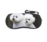 EVANEM Bichon Frise Glasses Case Soft Shell, Lightweight Neoprene Zipper Sunglasses Case Organizer with Clip