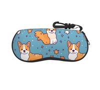 EVANEM Corgi Glasses Case Soft Shell, Lightweight Neoprene Zipper Sunglasses Case Organizer with Clip