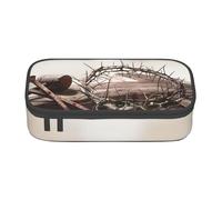 EVANEM Cross and Crown of Thorns Pencil Case, Large-Capacity Double Layer Student Pencil Case, Office Stationery Bag, Portable Pencil Case