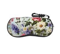 EVANEM Garden Wildflowers Glasses Case Soft Shell, Lightweight Neoprene Zipper Sunglasses Case Organizer with Clip