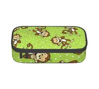 EVANEM Green Clever Monkey Pencil Case, Large-Capacity Double Layer Student Pencil Case, Office Stationery Bag, Portable Pencil Case