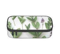 EVANEM Green Flower Herb Sage Leaves and Branches Pencil Case, Large-Capacity Double Layer Student Pencil Case, Office Stationery Bag, Portable Pencil Case