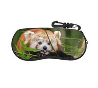 EVANEM Little Red Panda Glasses Case Soft Shell, Lightweight Neoprene Zipper Sunglasses Case Organizer with Clip
