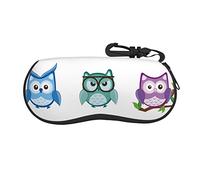 EVANEM Owls Birds Glasses Case Soft Shell, Lightweight Neoprene Zipper Sunglasses Case Organizer with Clip