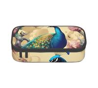 EVANEM Peacock Pencil Case, Large-Capacity Double Layer Student Pencil Case, Office Stationery Bag, Portable Pencil Case