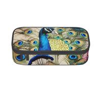 EVANEM Peacock Pencil Case, Large-Capacity Double Layer Student Pencil Case, Office Stationery Bag, Portable Pencil Case