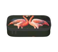 EVANEM Pink Flamingos Kiss in The Lake Pencil Case, Large-Capacity Double Layer Student Pencil Case, Office Stationery Bag, Portable Pencil Case
