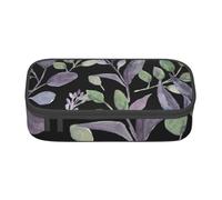 EVANEM Purple Sage Green Leaves Pencil Case, Large-Capacity Double Layer Student Pencil Case, Office Stationery Bag, Portable Pencil Case