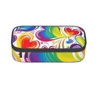 EVANEM Rainbow Colored Gay Pride Hearts Pencil Case, Large-Capacity Double Layer Student Pencil Case, Office Stationery Bag, Portable Pencil Case