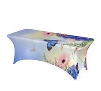 EVANEM Rectangular Stretch Table Cloths Fitted Tablecloths Blue Butterfly and Flowers Table Cover for Event Spandex Table Protector Washable Tablecloth Protector for Party Wedding Cocktail Festival