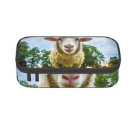EVANEM Sheep Looking Camera Pencil Case, Large-Capacity Double Layer Student Pencil Case, Office Stationery Bag, Portable Pencil Case