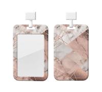 EVANEM Sliding ID Badge Holder for Office Plastic Card Case Protector with Clear Window Rose Gold Marble Badge Protector Case Hard Card Protector for Driver's Licenses Passes