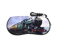 EVANEM Steam Locomotive Train Glasses Case Soft Shell, Lightweight Neoprene Zipper Sunglasses Case Organizer with Clip