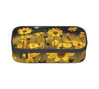 EVANEM Summer Yellow Flowers Pencil Case, Large-Capacity Double Layer Student Pencil Case, Office Stationery Bag, Portable Pencil Case