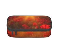 EVANEM Sunrise Red Flowers Pencil Case, Large-Capacity Double Layer Student Pencil Case, Office Stationery Bag, Portable Pencil Case