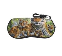 EVANEM Tigers Glasses Case Soft Shell, Lightweight Neoprene Zipper Sunglasses Case Organizer with Clip