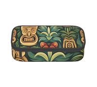 EVANEM Vintage Aloha Tiki Pattern Pencil Case, Large-Capacity Double Layer Student Pencil Case, Office Stationery Bag, Portable Pencil Case