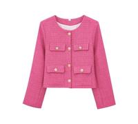 EVANEM Women'S Tartan Blazer,Elegant Tweed Blazer Jacket Pink Boucle Jacket Shrug Cropped Coat Lightweight Transitional Jacket Cardigan Work Casual Blazer For Ladies,M