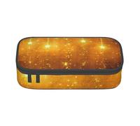 EVANEM Yellow and Brown Christmas Stars Pencil Case, Large-Capacity Double Layer Student Pencil Case, Office Stationery Bag, Portable Pencil Case