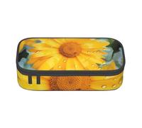 EVANEM Yellow Daisy Pencil Case, Large-Capacity Double Layer Student Pencil Case, Office Stationery Bag, Portable Pencil Case