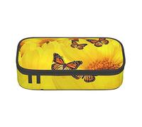 EVANEM Yellow Flowers Butterflies Pencil Case, Large-Capacity Double Layer Student Pencil Case, Office Stationery Bag, Portable Pencil Case