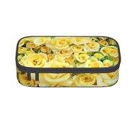 EVANEM Yellow Rose Pencil Case, Large-Capacity Double Layer Student Pencil Case, Office Stationery Bag, Portable Pencil Case