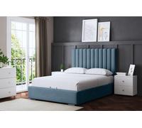 Evangaline Metallic Blue Panel Ottoman Bed with Headboard DS Living Blue Double
