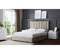 Evangeline Panel Bed: Panel Bed with Ottoman Metal Gas Lift/Black/Small Double
