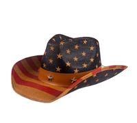 Evankin American Flag Hat, USA Western Cowboy Hat on July 4th, Straw Weaving Star,Summer Sunhat for Men and Women, Hat-02, One size