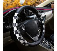 Evankin Lattice Leather Steering Wheel Cover, Black and White Checker Car Accessories, Non-Slip and Comfortable Unisex Universal Steering Wheel Cover 15 inch for Women Men (Black and White Checker)