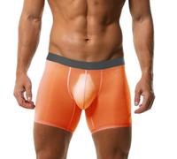 Evankin Men's Boxer Brief Underwear Ice Silk Mesh See Through Underpants Sports Extended Anti Crotch Shorts Running, Orange, S
