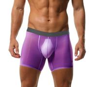 Evankin Men's Boxer Brief Underwear Ice Silk Mesh See Through Underpants Sports Extended Anti Crotch Shorts Running, Purple, L