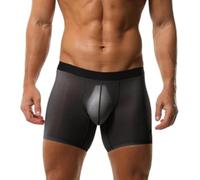 Evankin Men's Boxer Brief Underwear Ice Silk Mesh See Through Underpants Sports Extended Anti Crotch Shorts Running, Black, L