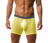 Evankin Men's Boxer Brief Underwear Ice Silk Mesh See Through Underpants Sports Extended Anti Crotch Shorts Running, Yellow, M