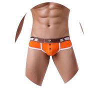 Evankin Men's Brief Underwear Cotton Denim Printed Button Underpants U Convex Pouch Brief Underwear(Orange-S)