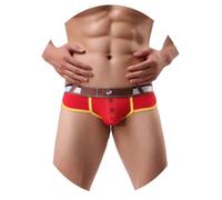 Evankin Men's Brief Underwear Cotton Denim Printed Button Underpants U Convex Pouch Brief Underwear（Red-XS）