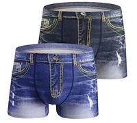 Evankin Men's Fake Jean Underwear Cotton Sexy Boxer Briefs Cowboy Printed Shorts, Denim 2pack, L