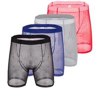 Evankin Mens Sexy Boxer Briefs Long Leg Breathable Underwear Mesh Trunks See Through Lingerie, Black/Red/Grey/Royalblue, XXL
