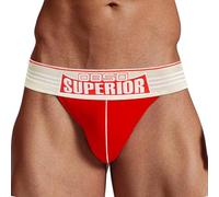 Evankin Men's Sexy Brief Underwear Cotton Low Waisted Jock Strap Underpants Wide Waistband Hollowed out Fun Thong T-pants（Red-L）