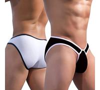Evankin Mens Sexy Briefs with Bulge Pouch Soft Low Rise Underwear Stretch Tagless Bikini, Black+white, XL