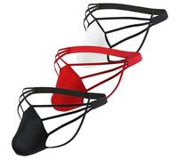 Evankin Mens Sexy Ice Silk Thong Hollow Out G-Strings Comfortable Breathable Underwear Jockstrap, #1-black+white+red, L