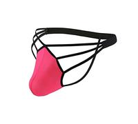 Evankin Mens Sexy Ice Silk Thong Hollow Out G-Strings Comfortable Breathable Underwear Jockstrap(RoseRed,XL)