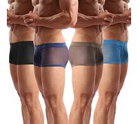 Evankin Men's Sexy Sheer Mesh Boxer Briefs Low Rise Breathable Underwater, Style 1 Black/Navy/Army/Skyblue, XS