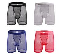 Evankin Men's Sexy Sheer Mesh Boxer Briefs Low Rise Breathable Underwater, Style 14 Black/Red/Grey/Royalblue, XXL