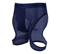 Evankin Mens Sexy Underwear Boxer Briefs Ice Silk Hollow Underpants Long Breathable Lingerie Elastic Sports Short Pants, Blue, M