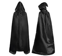 Evankin Unisex Halloween Cape with Hood, 59Inch Hooded Cloak for Adult, Witch Vampires Cosplay Party Costumes, Black, One Size