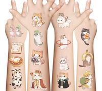 EvanMader 10 Sheets Cat Temporary Tattoos - Waterproof Tattoo Stickers with Colourful Cat Motifs, Ideal for Birthdays, Party Bags & Cat Lovers
