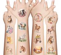 EvanMader 10 Sheets Horse Temporary Tattoos - Waterproof Tattoo Stickers with Horse Motifs, Ideal for Riding Birthdays & Party Bags
